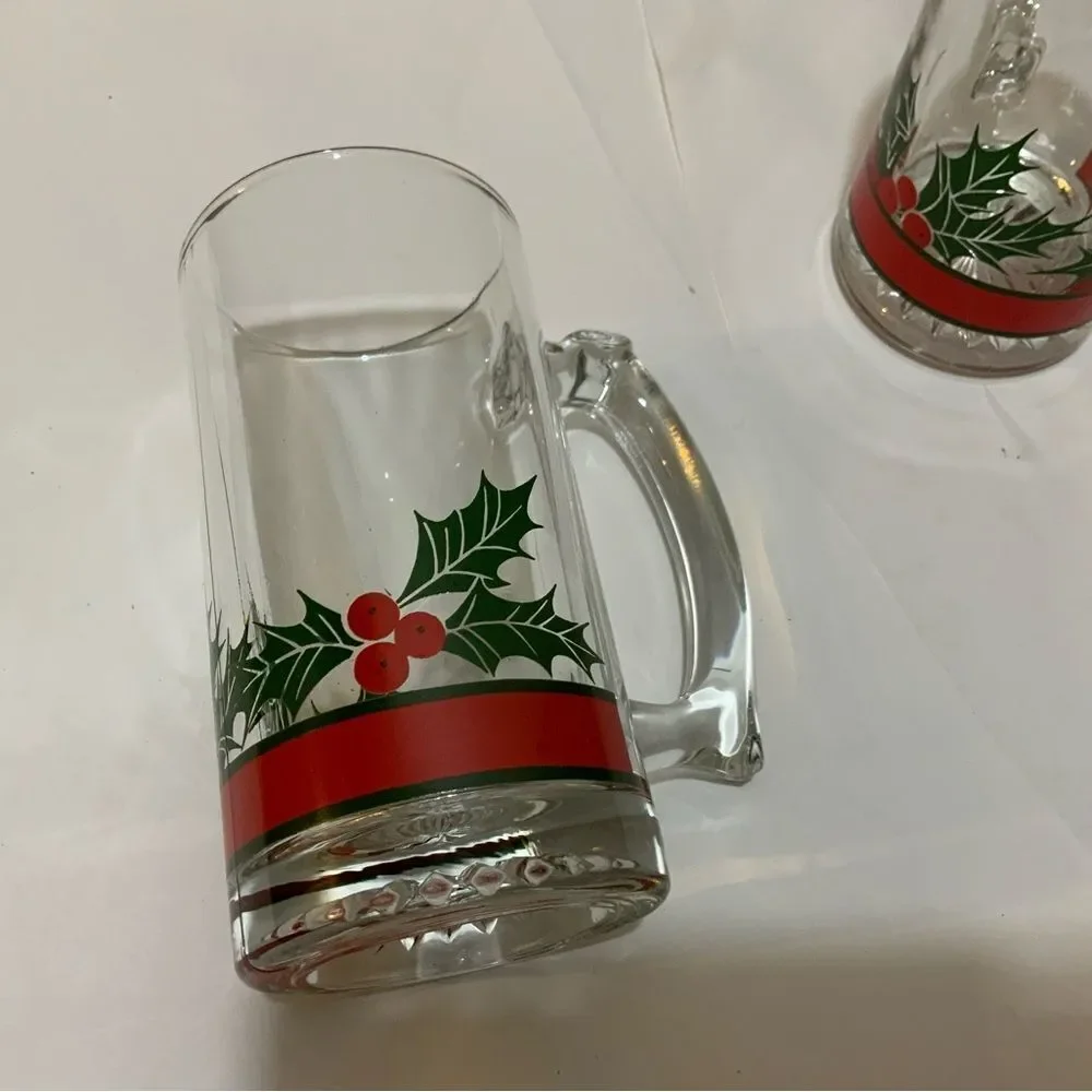 2 Holly Berry Beer Mug Stein 5.5